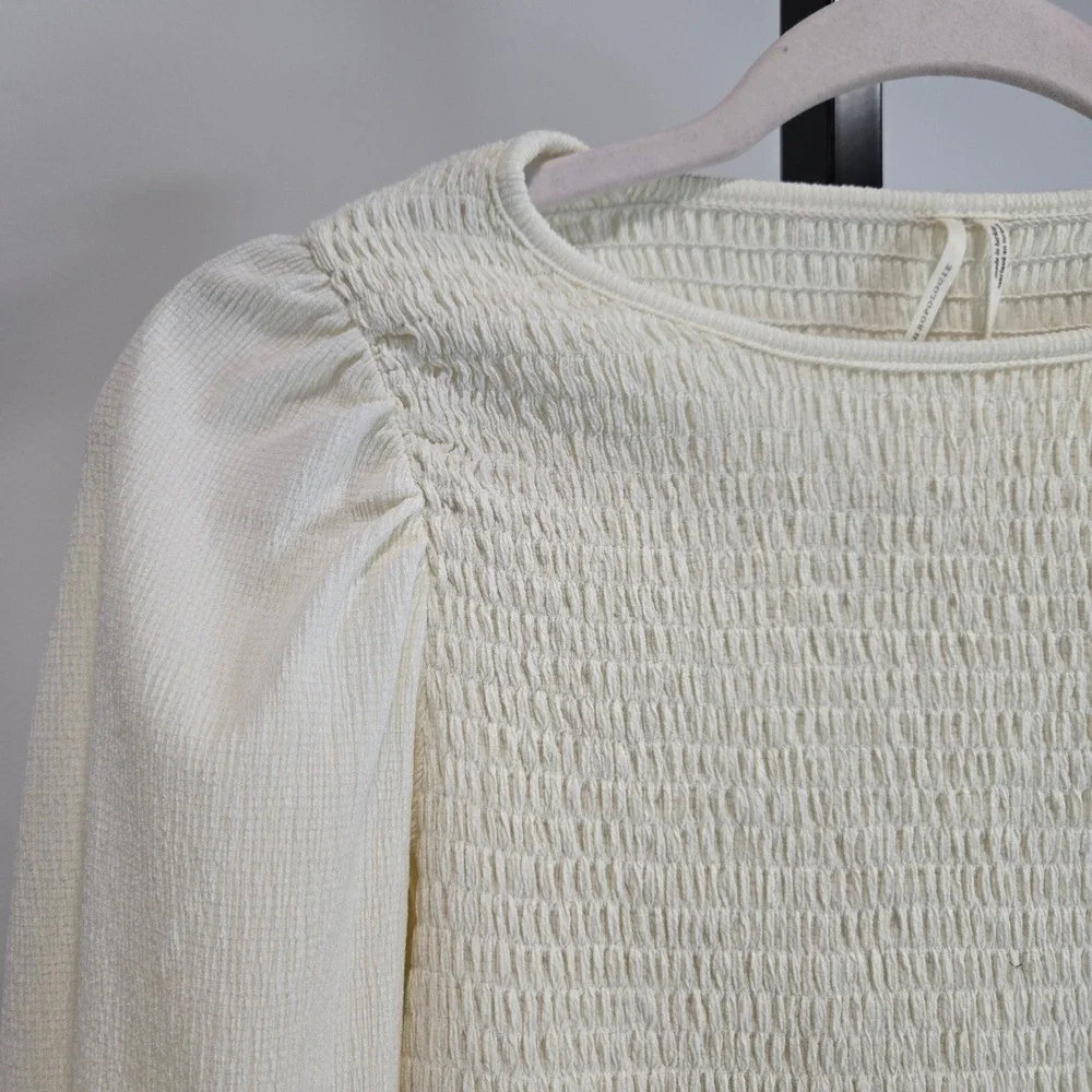 Anthropologie Smocked Puff Sleeve Top Cream Off White OB1425048 Women Small FLAW